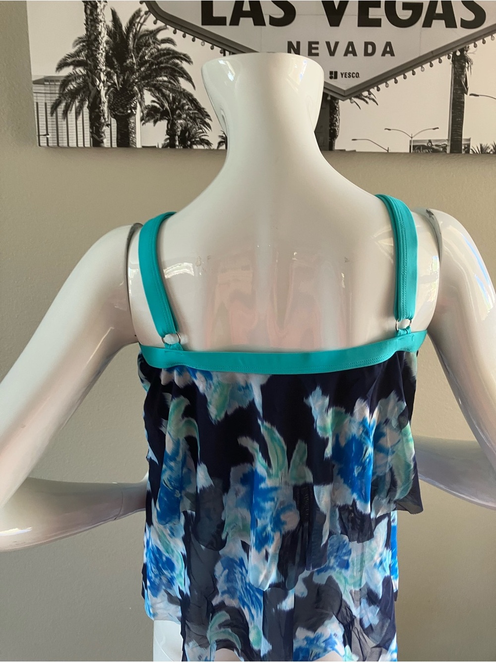 Beach House Turquoise Bandeau Swim Top with Navy Floral Accent 20W - Picture 5 of 13